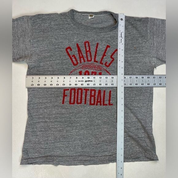 VINTAGE Gables Football 1971 Graphic T-shirt Women Large Gray 70s Single Stitch - Picture 8 of 9